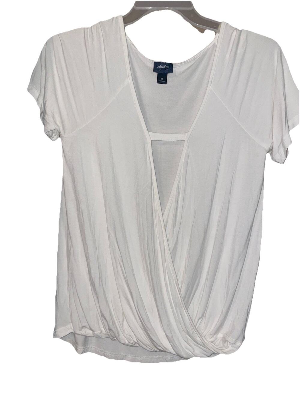 Womens Daytrip From Buckle White Blouse Front Twist Open Chest Short Sleeve Sz M